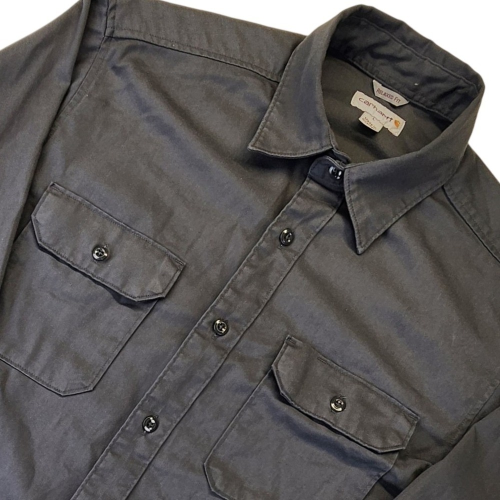 Carhartt Mens Relaxed Fit Long Sleeve Button Down Twill Work Shirt Gray Large